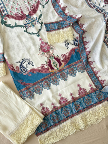 White Muslin Suit-5673 - Pehnava Lawns