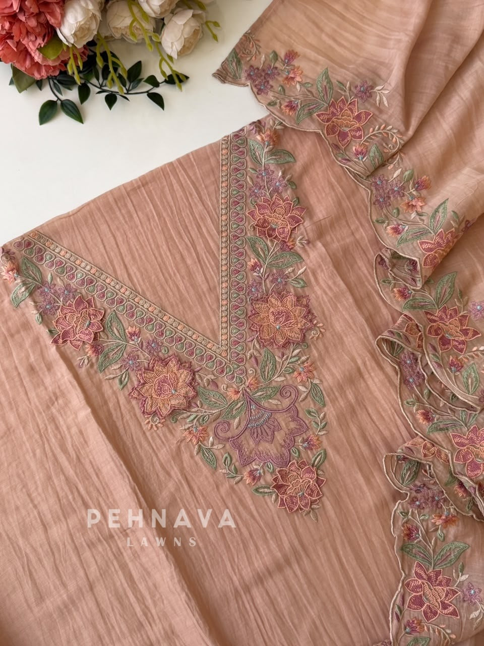 Chanderi Floral Embroidered Unstitched Suit 627