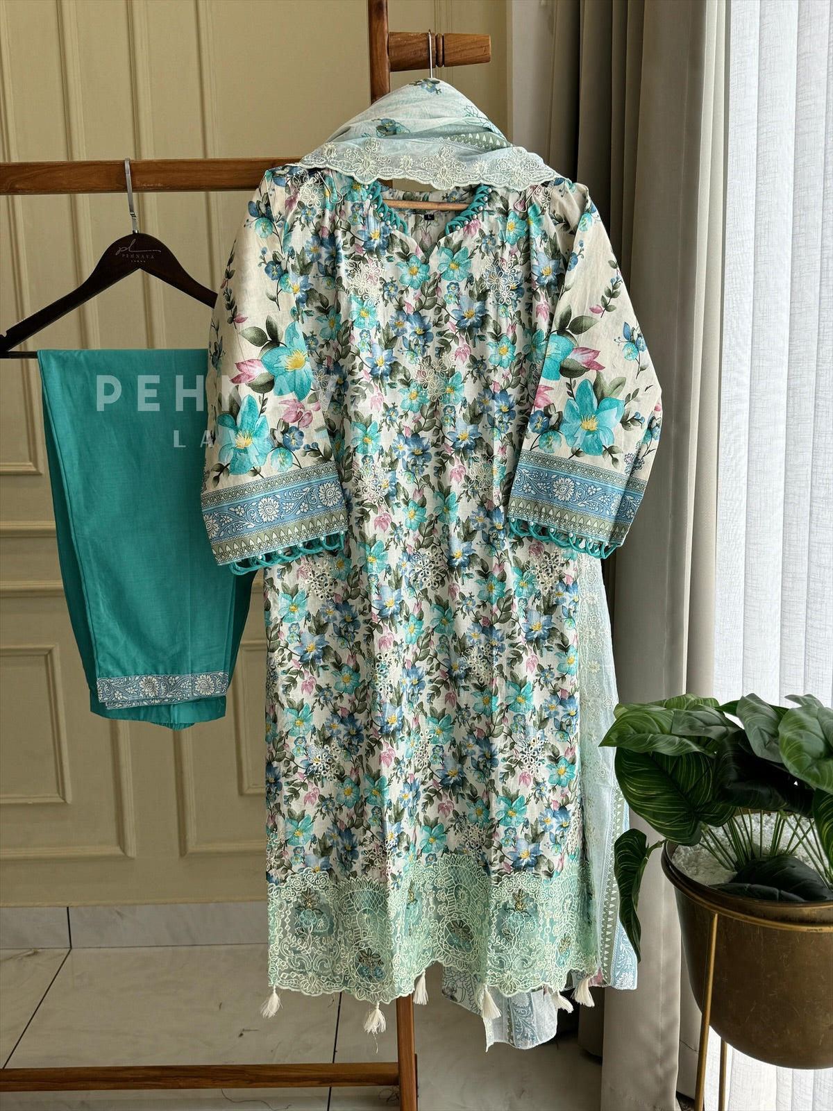 Printed Suit ft Embroidered  and Lace Detailing