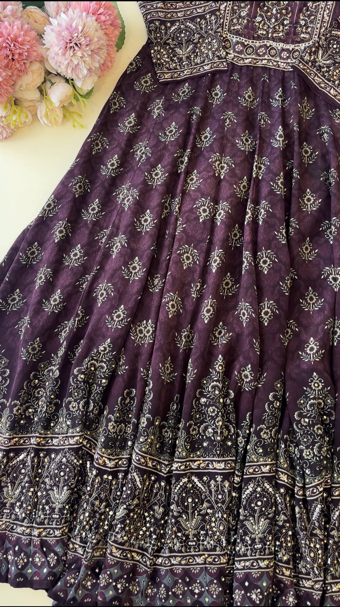 Premium Crepe Panelled heavy Anarkali-vine