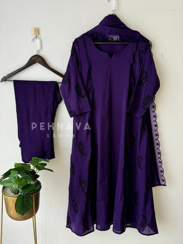 Chanderi Embroidery Suit Set-22158