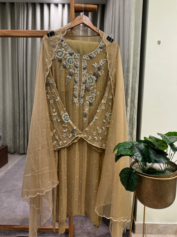 Premium Chiffon handwork suit with bottom and organza  hand  worked dupatta-1180