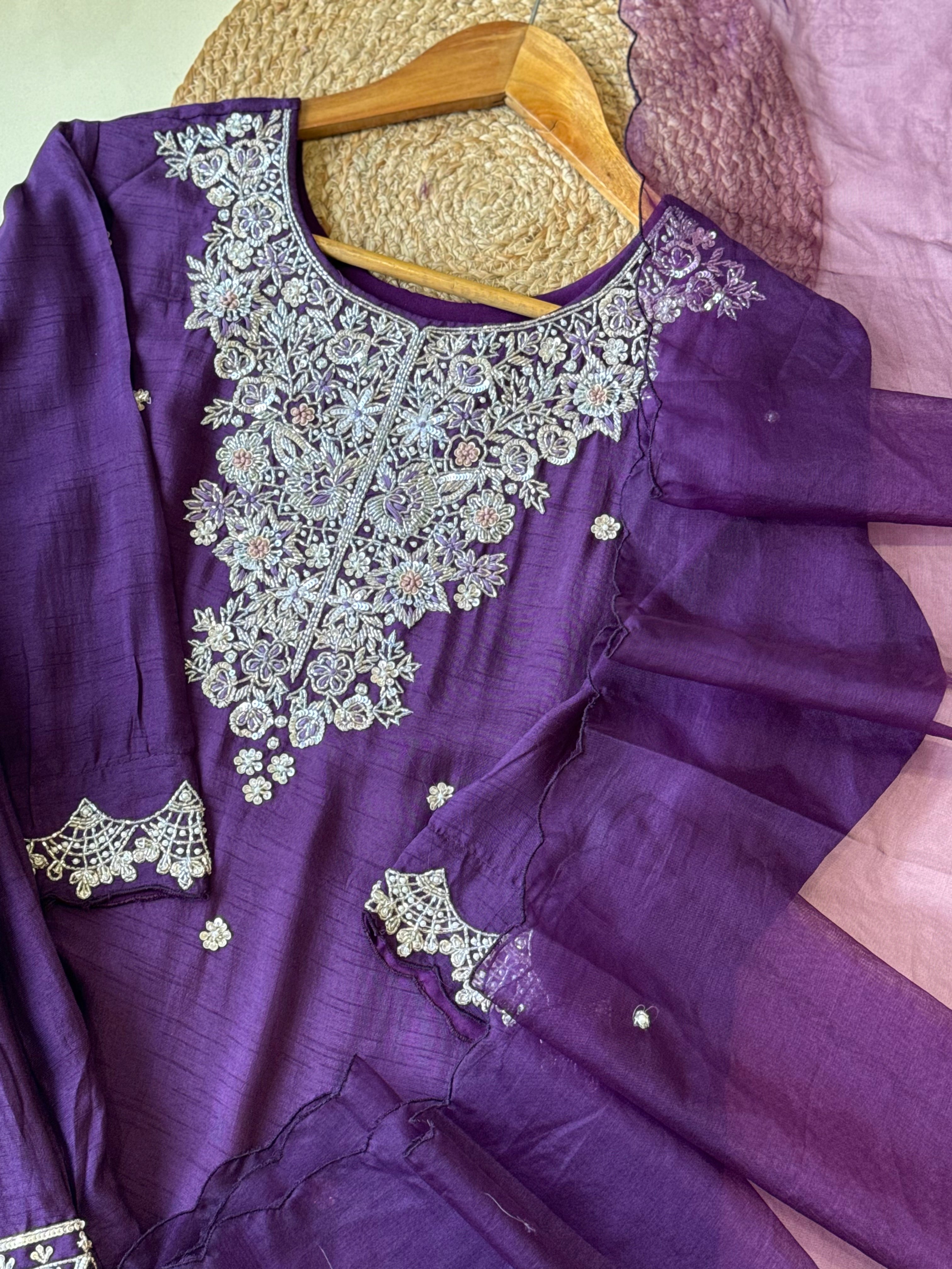 Dola silk short handworked shirt with wide palazzos