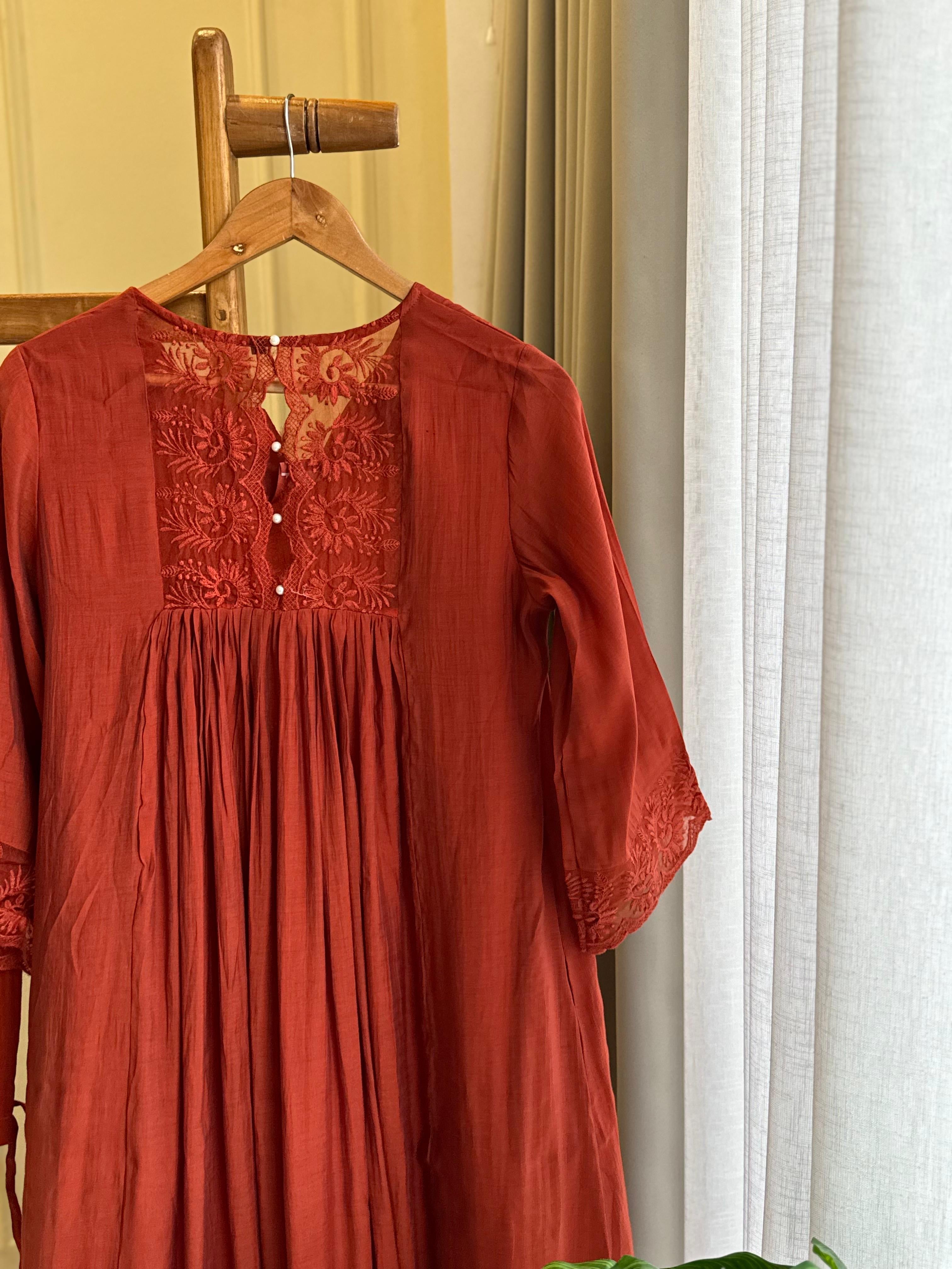 Pleated Mulchanderi Anarkali