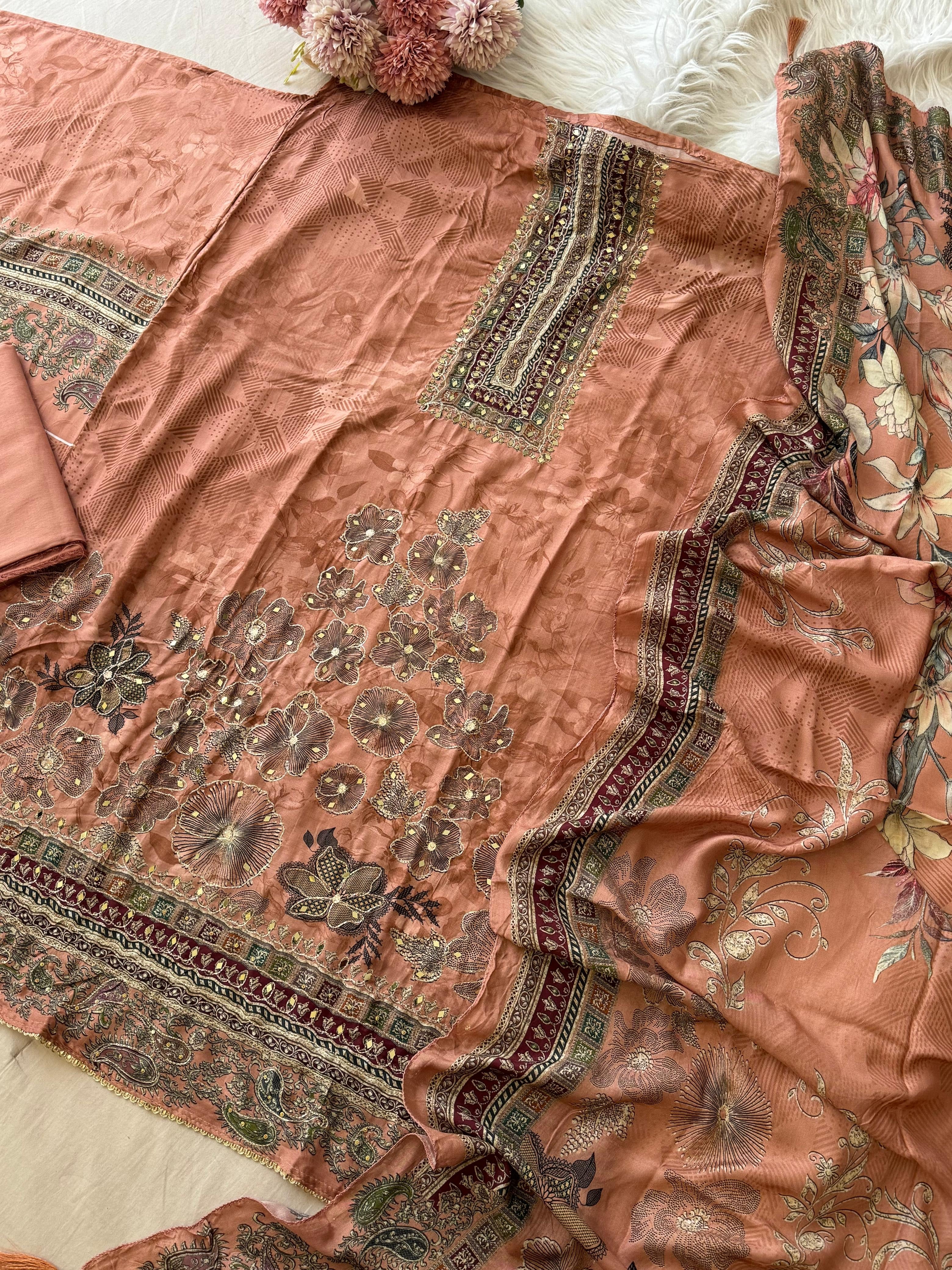 Premium Floral Designed Muslin Suit-297