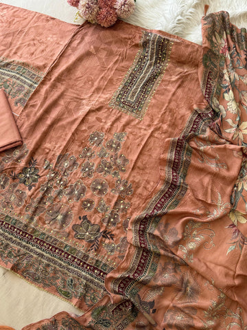 Premium Floral Designed Muslin Suit-297