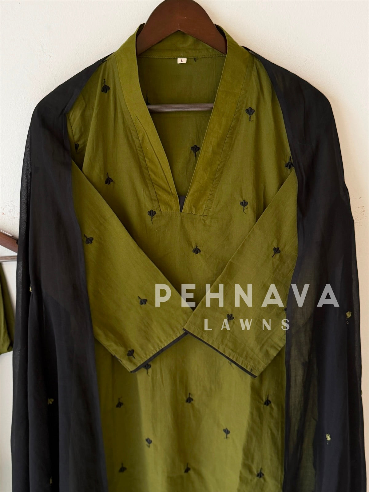 V-Neck Embroidered Cotton Suit