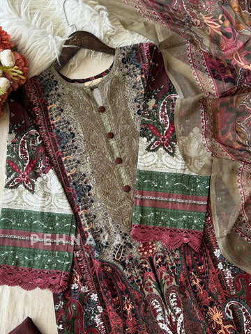 Embroidered Neck Unstitched Suit1751