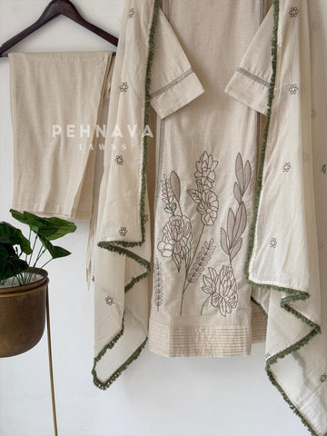 Cotton Embroidered Three Piece Suit