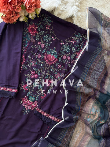Floral Embroidered Rayon Suit