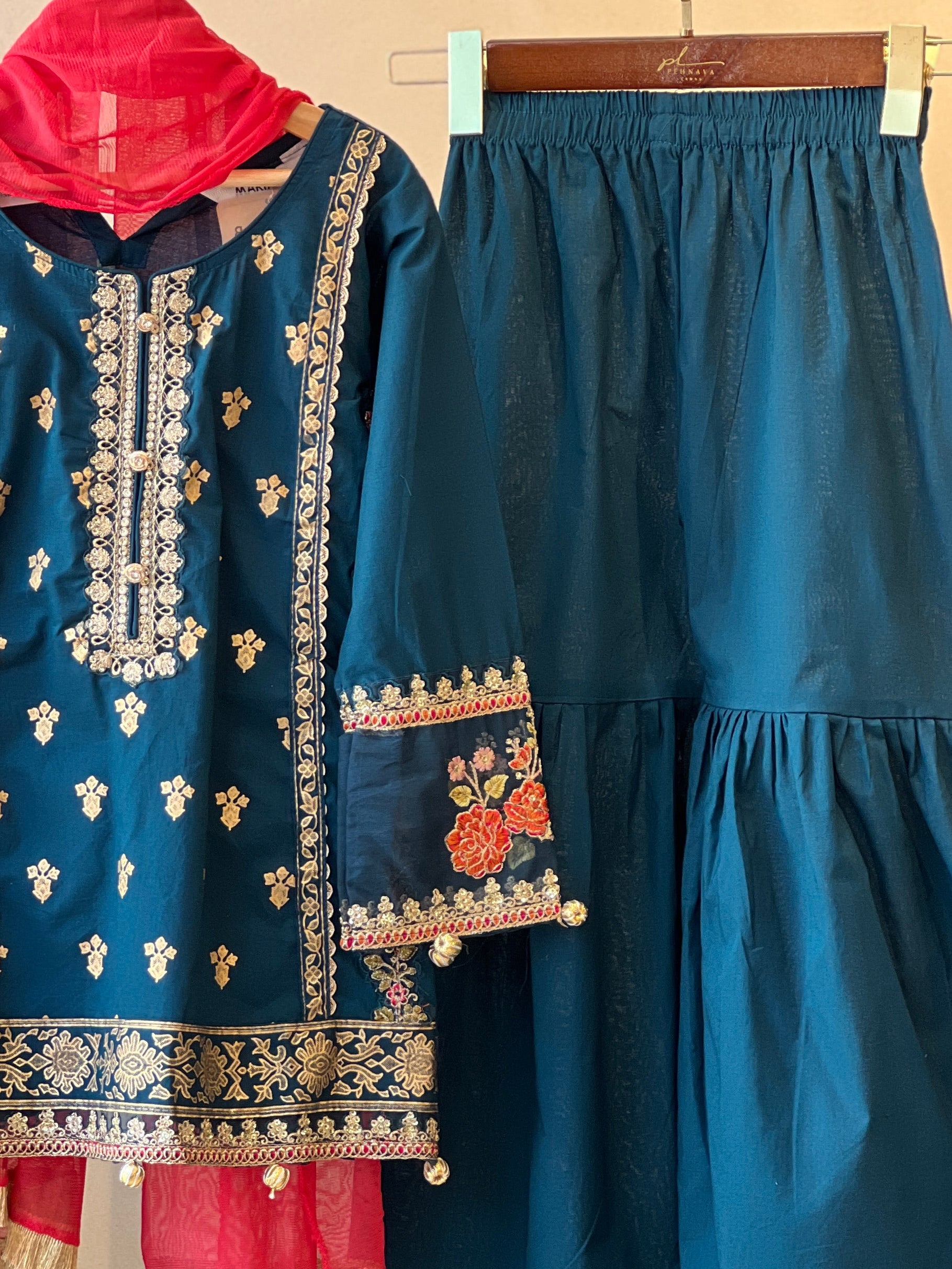 Kids party wear -ready to wear MKD-EF25-24-TEAL - Pehnava Lawns
