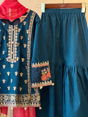 Kids party wear -ready to wear MKD-EF25-24-TEAL - Pehnava Lawns