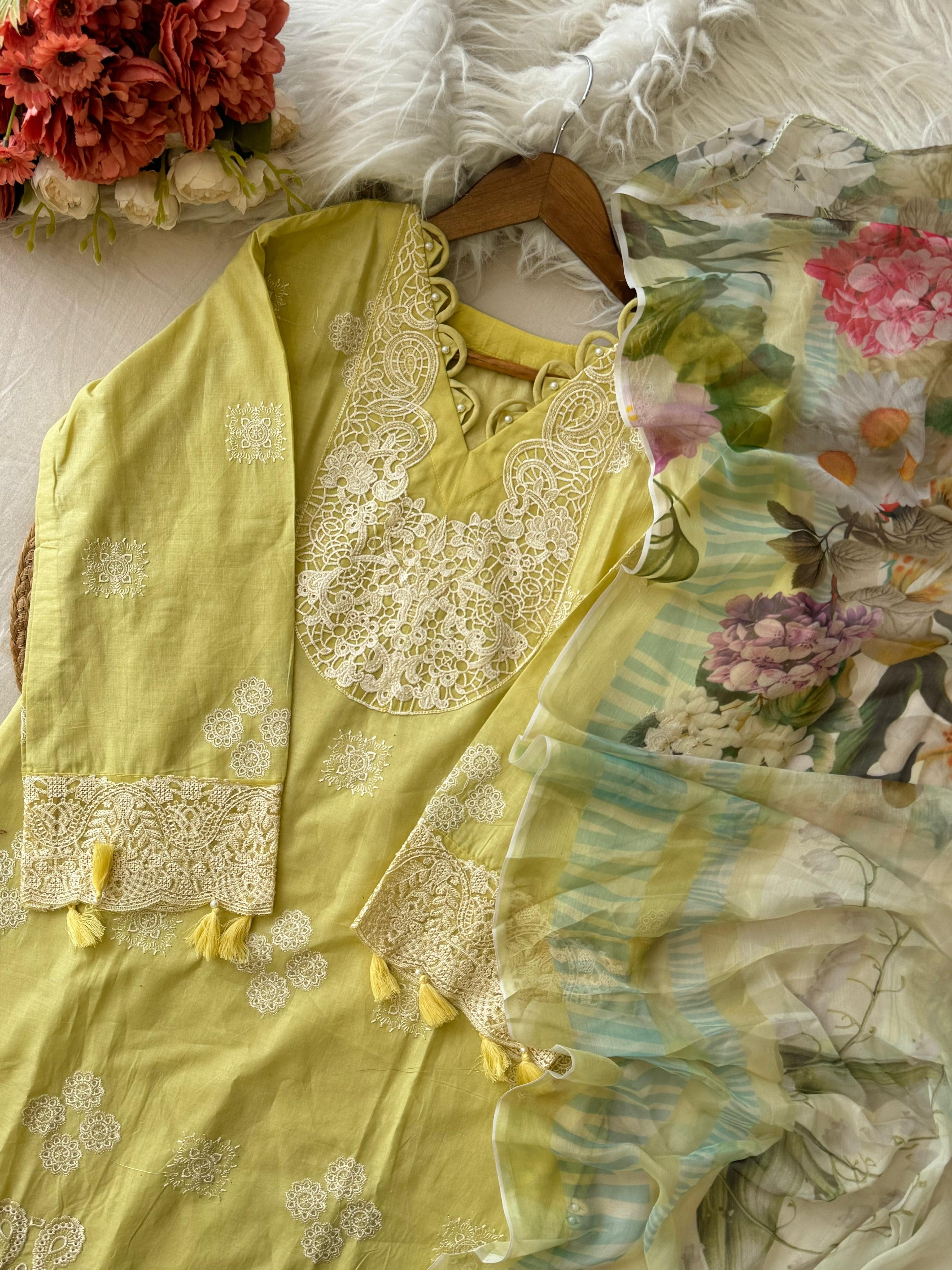 Premium Yellow Pak-Suit With Chiffon Dupatta
