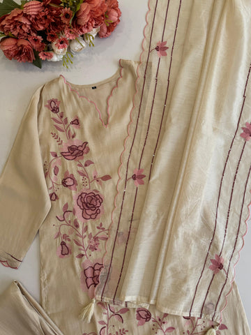 Premium Glass Chanderi Three Piece Set