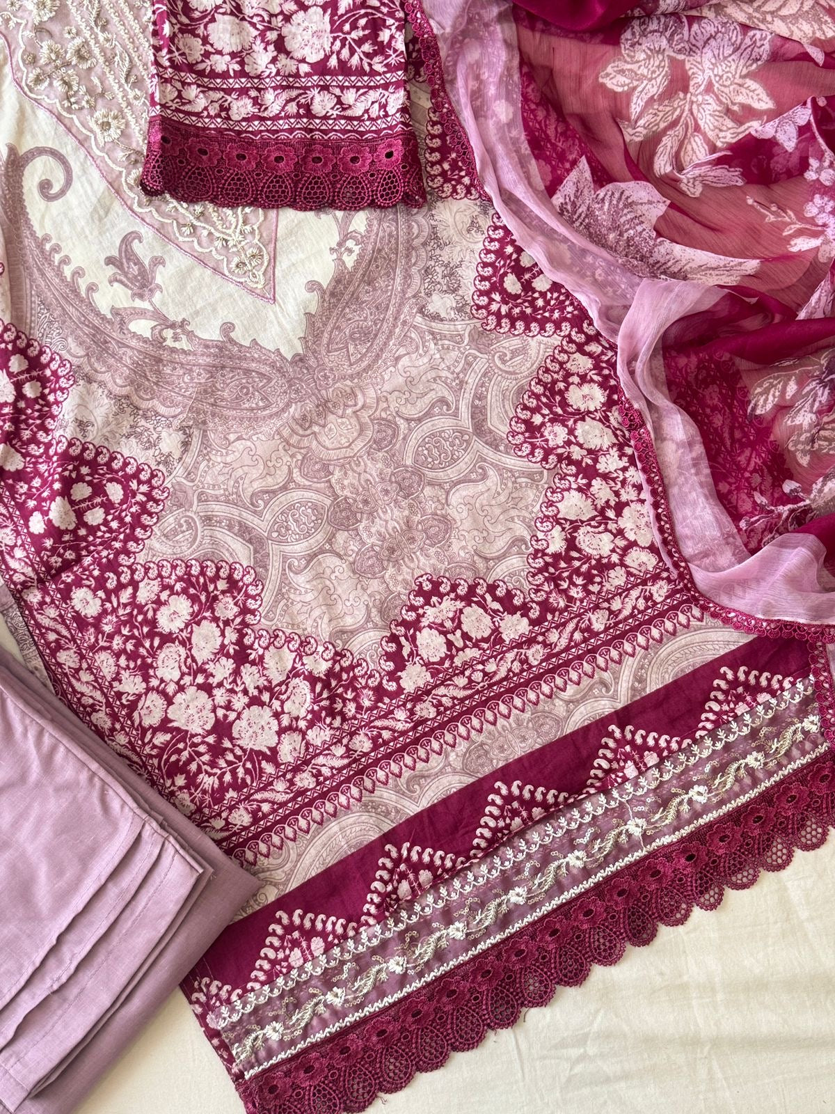 Pink Neckline Embroidered Pak-Suit - Pehnava Lawns