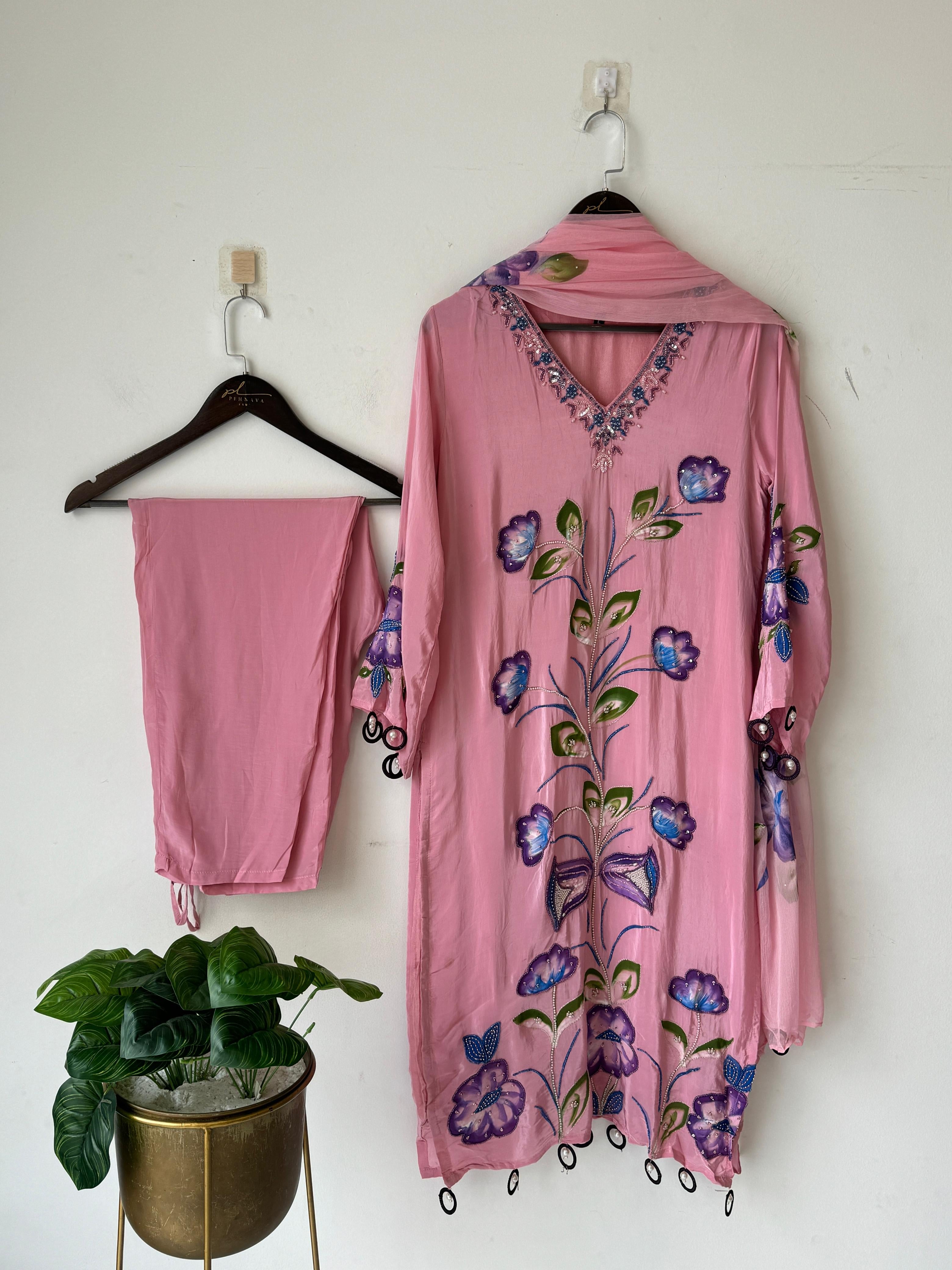 Classic Crepe Handpainted Handworked suit-No.5 - Pehnava Lawns