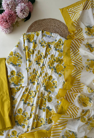 Pure cotton floral pleated Anarakali suit