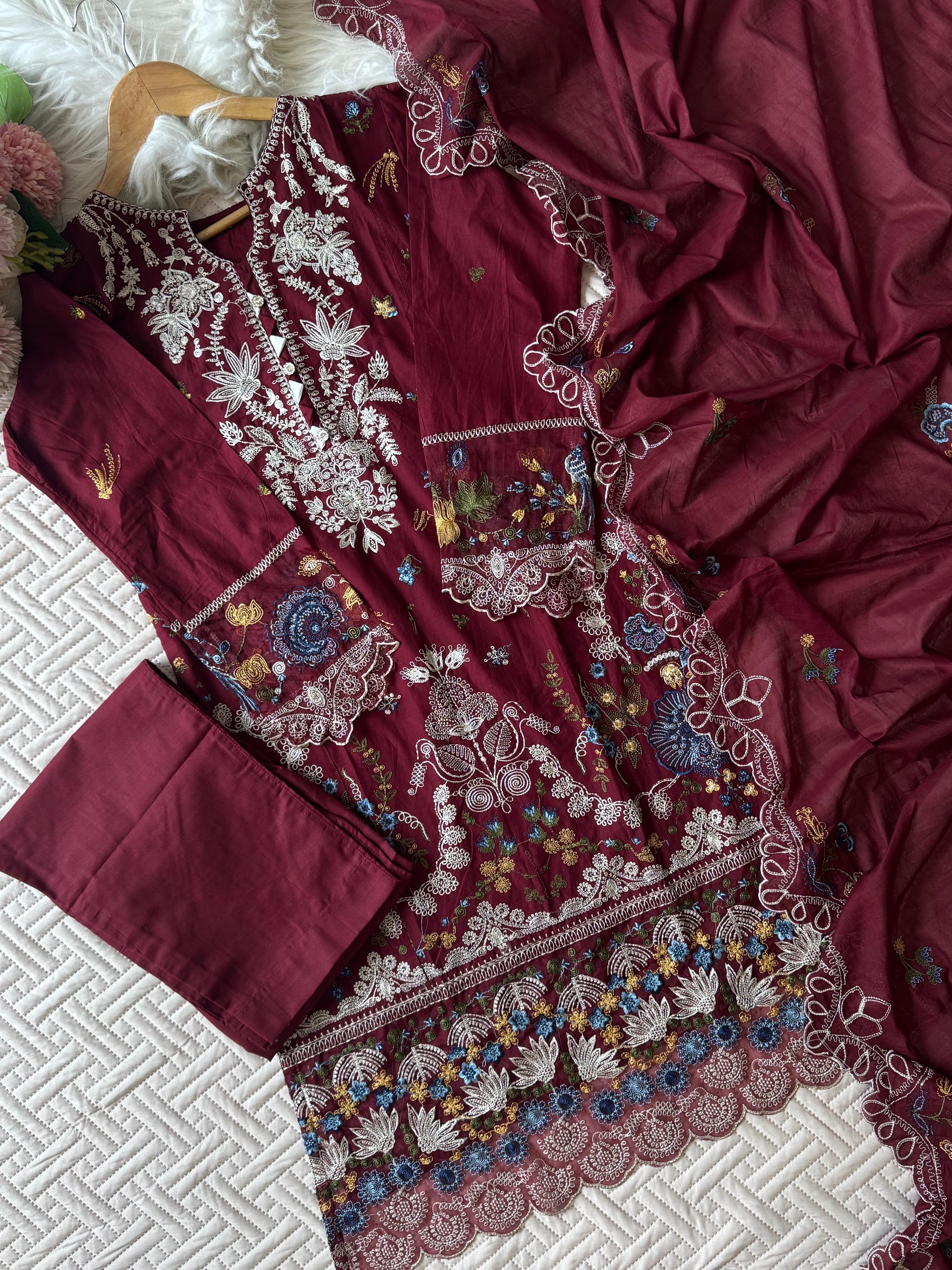 Cotton Embroidered Suit-2251