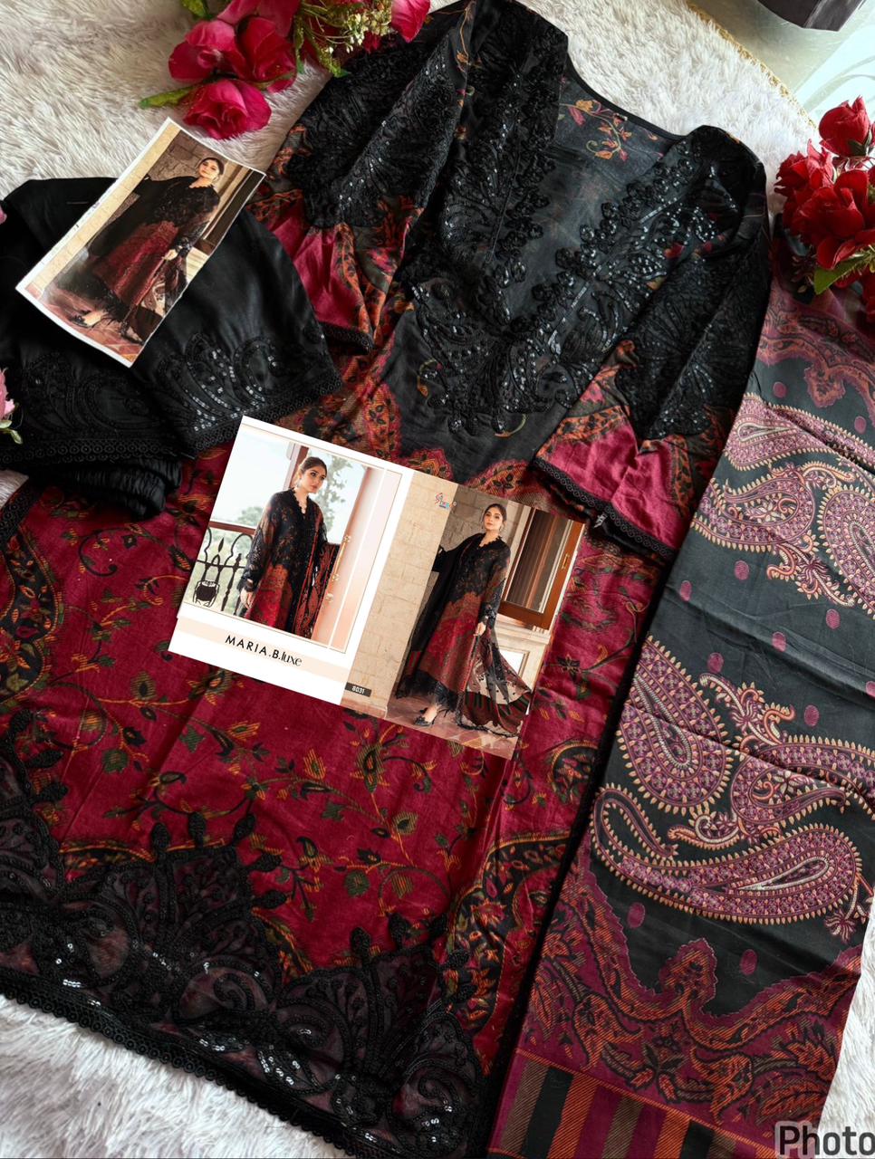 Black pakistani printed casual suit 1144
