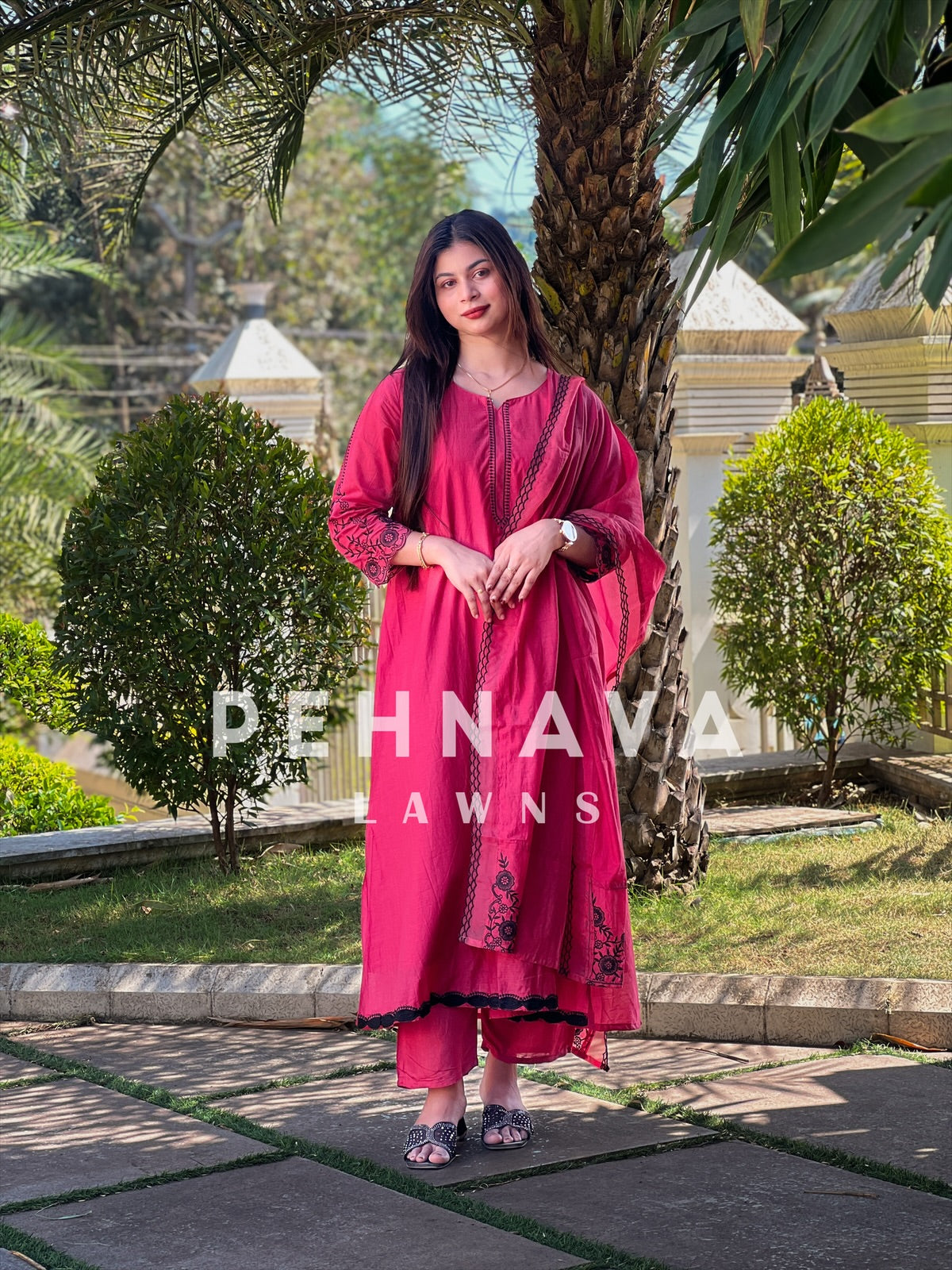 Mul-Chandheri Flared Embroidered Suit