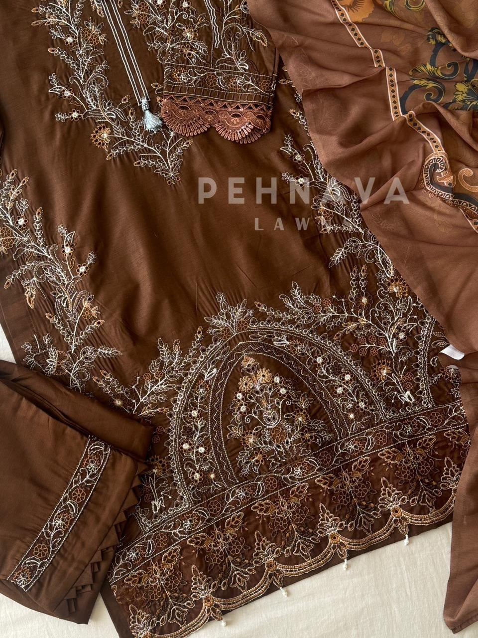 Unstitched Embroidery Lawn Suit-1056 A - Pehnava Lawns