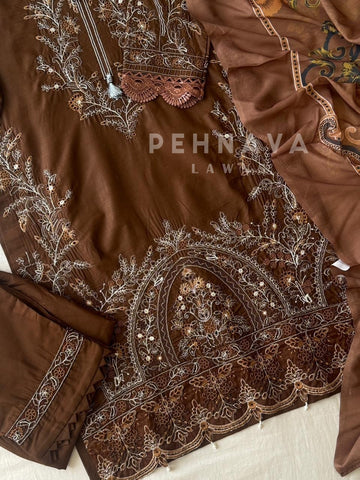 Unstitched Embroidery Lawn Suit-1056 A - Pehnava Lawns