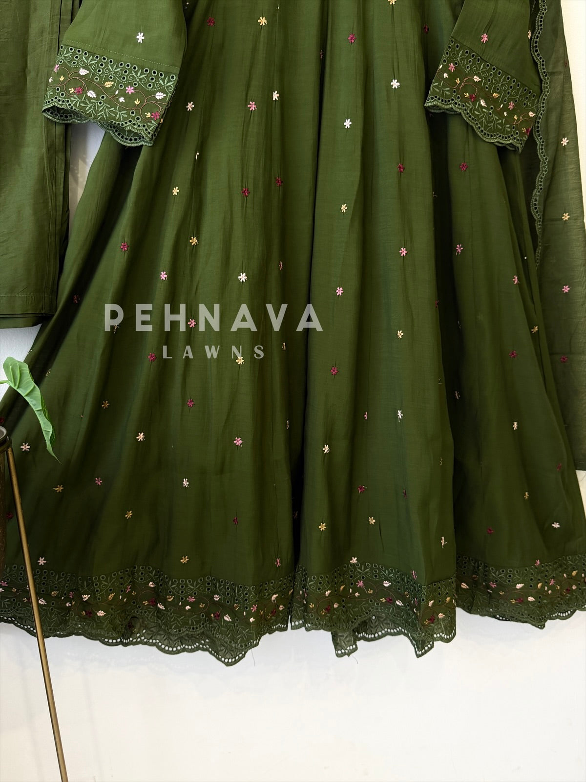 Embroidered Lace-Trimmed Anarkali Set 13407
