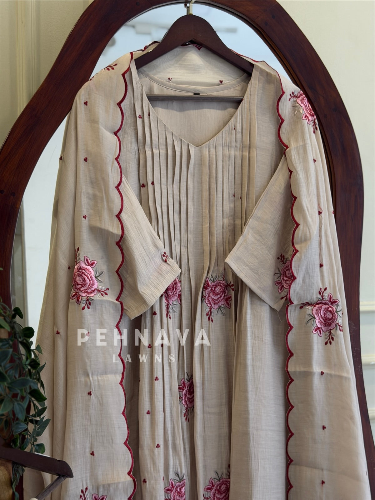 Pintuck Floral Embroidered Ensemble