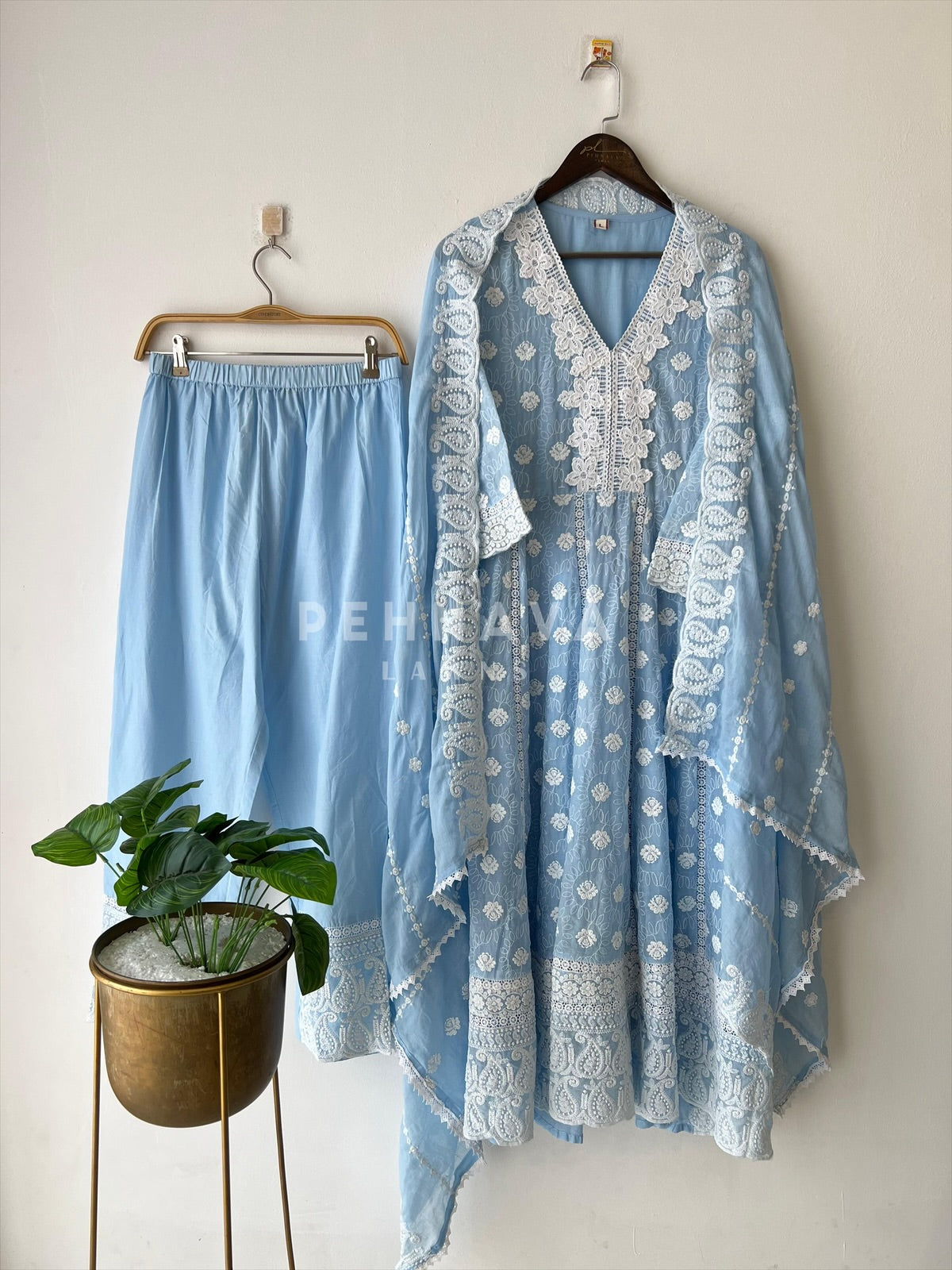 Blue Embroidered Three Piece Suit