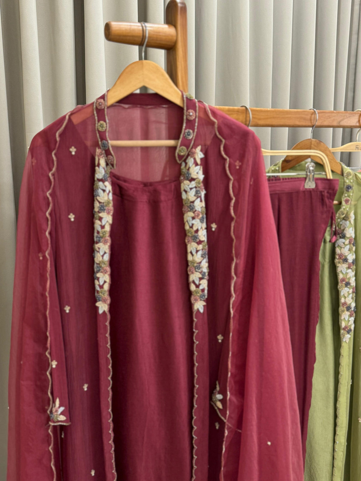 Premium Chiffon handworked jacket style with scalloped organza dupatta-3459