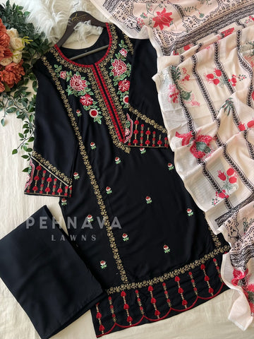 Black Embroidered Pakistani Suit - Pehnava Lawns