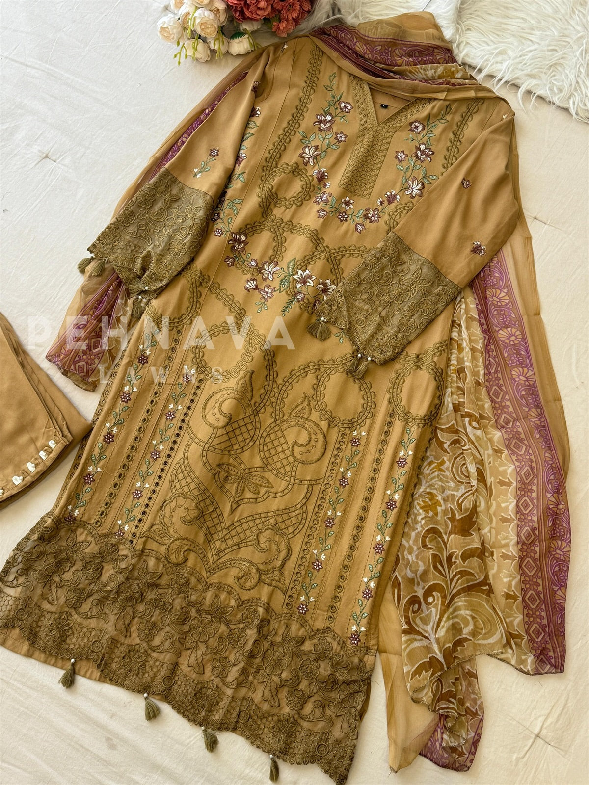 Semi-stitched Embroidered Rayon Suit 1453 - Pehnava Lawns