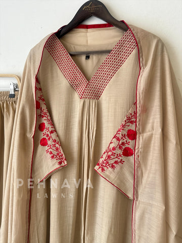 Chanderi Floral Embroidered A-line Suit