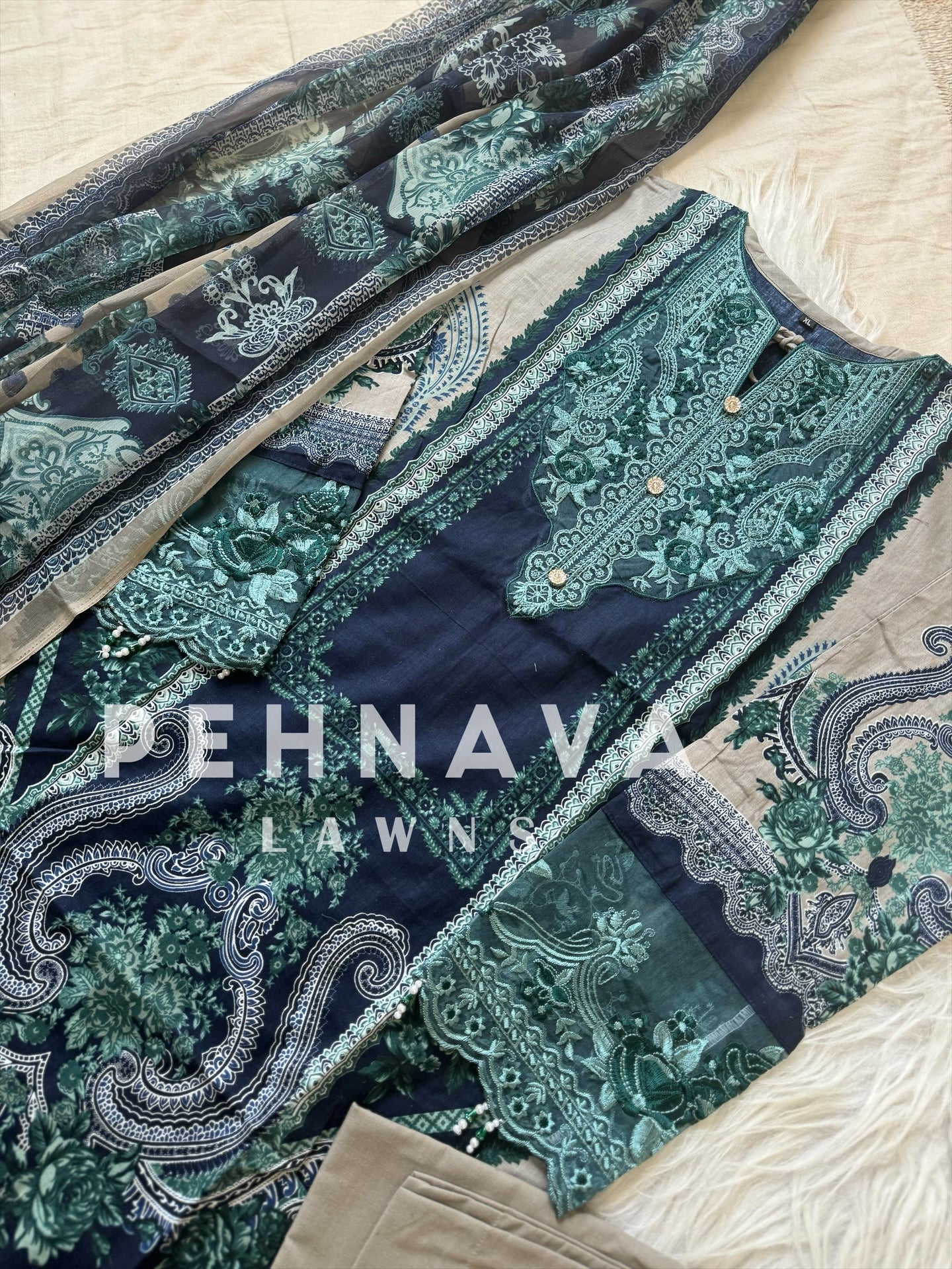 Pakistani printed suit AZ navy 415
