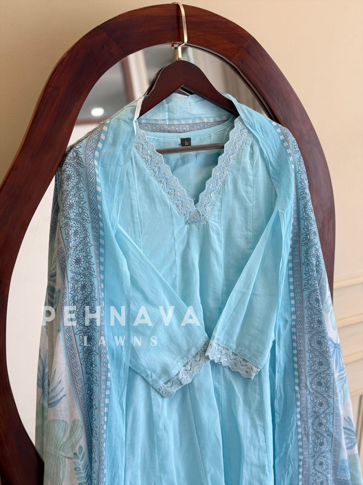 V-Neck Lace Trimed Anarkali Suit-6/D26