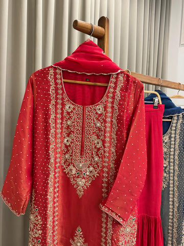 Heavy Handworked Tissue suit with sharara-56671