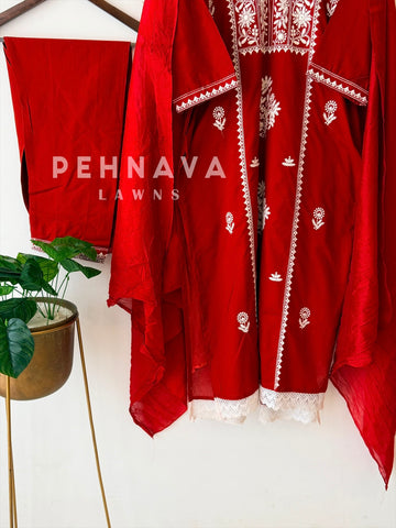 Panel Embroidered Three Piece Set