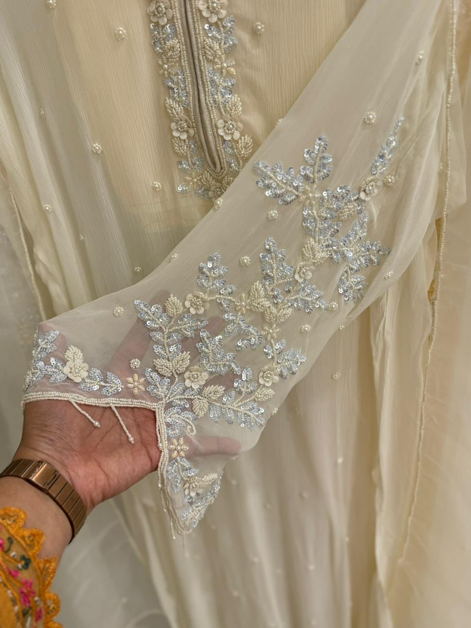 Premium Chiffon handwork suit with bottom and organza dupatta-2206