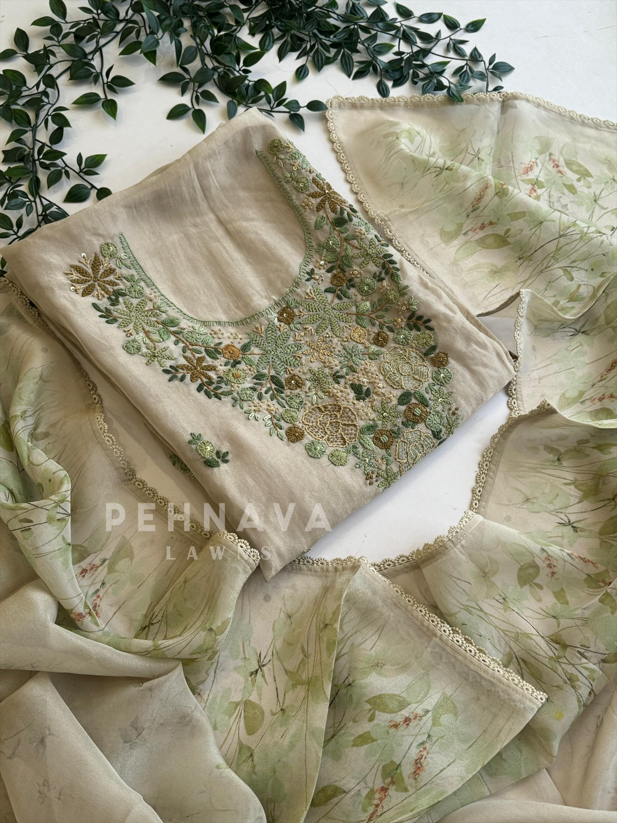 Premium Crushed Tissue Embroidered Unstitched Suit - Pehnava Lawns