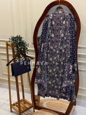Floral Printed Unstitched Suit C-18