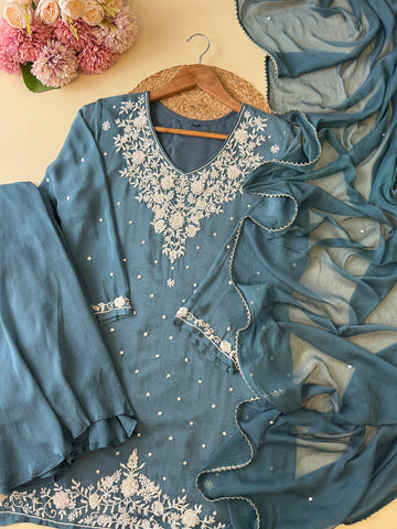 Chinnon handworked suit with  wide palazzo