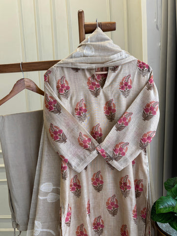 Tussar Floral suit Self- Embroidered suit-3980