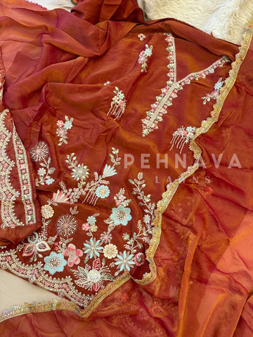 Organza Tissue Handworked Suit - Pehnava Lawns