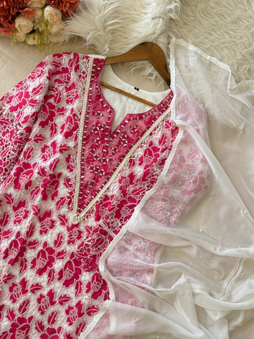 Glamorous Cutwork Suit Ft. Organza Dupata