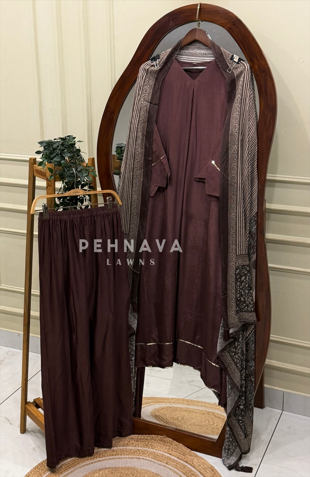 Ajrak Printed Dupatta Kaftan Suit Set-B290