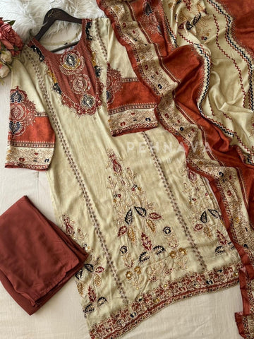 Beige Premium Muslin Suit