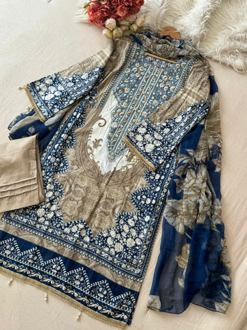 Blue&White Printed Pakistani Cotton Suit-1362