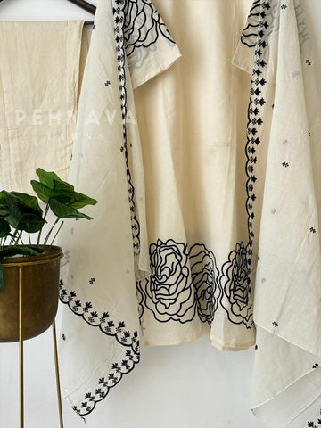Off-White Rose Embroidery Suit-12074 - Pehnava Lawns