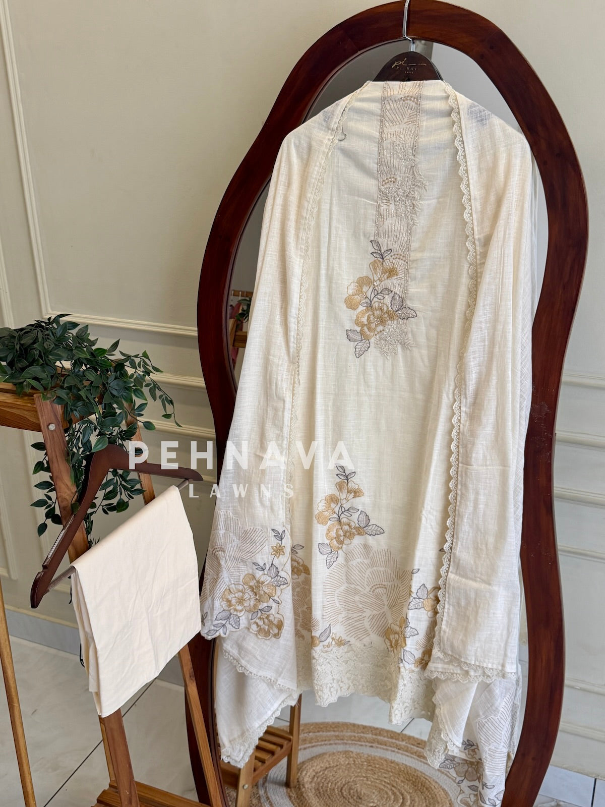 Floral Embroidered Linen Unstitched Suit-L105