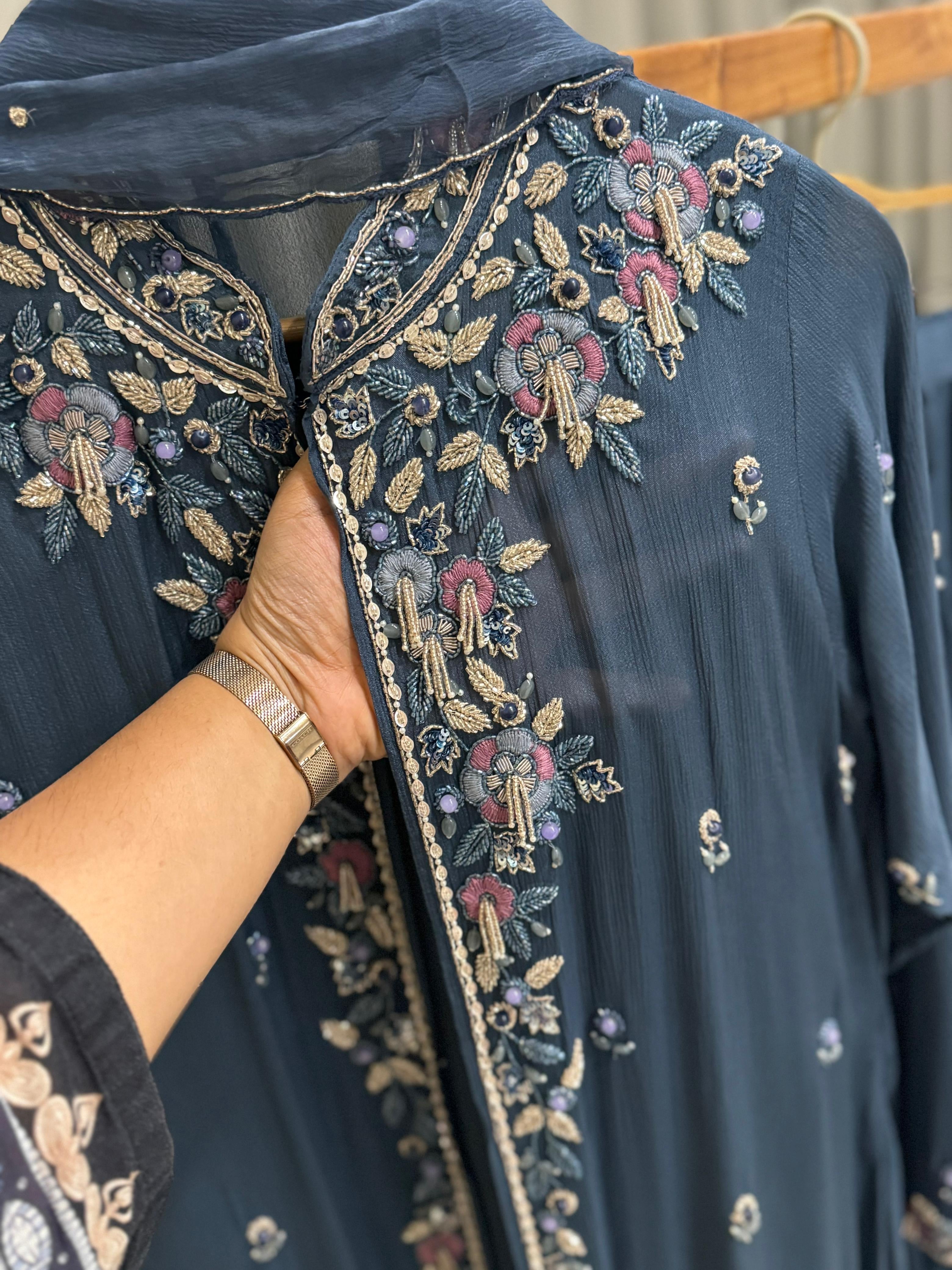 Premium Jacket Dress With Floral Handwork